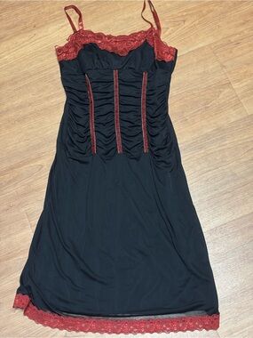 Dead Stock Rare Vintage Morbid Threads Black and Red Lace Trim Dress